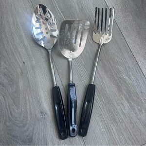 Vintage Foley Stainless Steel Kitchen Utensil Set with Black Handles